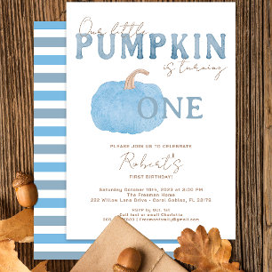 Blue Fall Pumpkin 1st Birthday Party Invitation