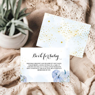 Blue Fall Pumpkin Baby Shower Book Request Enclosure Card
