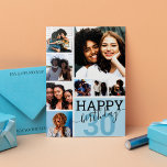 Blue Family Friends Photo Collage Happy Birthday Card<br><div class="desc">This cool and cute happy birthday greeting card is perfect for any friend or family member. It features eight customisable photograph pictures with the quote, "Happy Birthday, " on top of a medium blue "30" (which can be changed to any age) and pastel blue colour block square. It's modern, fun,...</div>