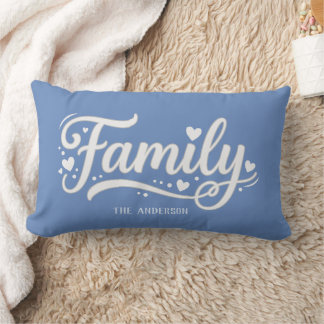 Blue Family Heart Script Monogram Lumbar Cushion