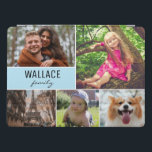 Blue Family name and photo collage iPad Pro Cover<br><div class="desc">Protect your tablet case and choose your most beloved photos to cover this design. Easily customise the images,  family name. Enjoy filing the tablet case with photos from special moments with family,  children,  pets,  wedding,  engagement,  grandparents and more. With a blue accent colour.</div>