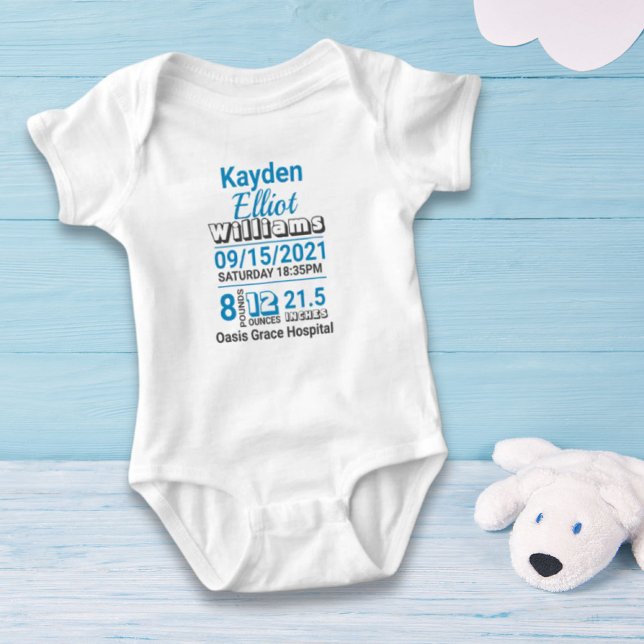 Blue family name baby birth stats announcement baby bodysuit (Blue family name baby birth stats announcement baby bodysuit)