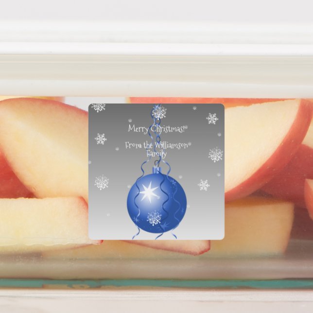 Blue Fancy Christmas Ornament Baking Label (Affixed)