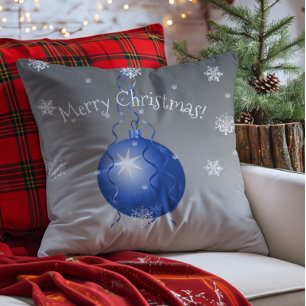 Blue Fancy Christmas Ornament Throw Pillow