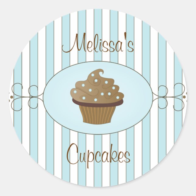 Blue Fancy Cupcakes Classic Round Sticker (Front)