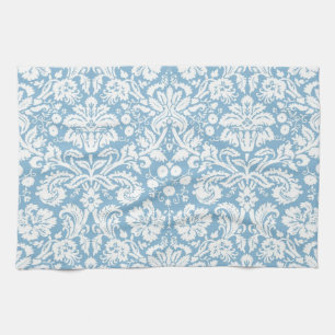 Blue fancy damask pattern tea towel