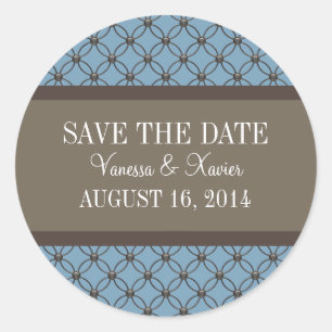 Blue Fancy Lattice Save the Date Stickers