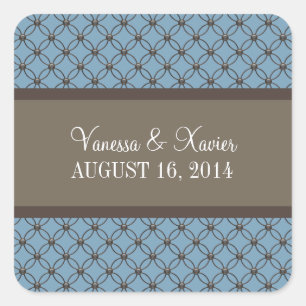 Blue Fancy Lattice Wedding Stickers