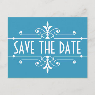 Blue Fancy Ornamental Save the Date Postcard