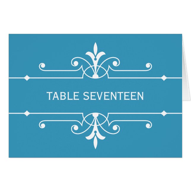 Blue Fancy Ornamental Table Number Card (Front Horizontal)