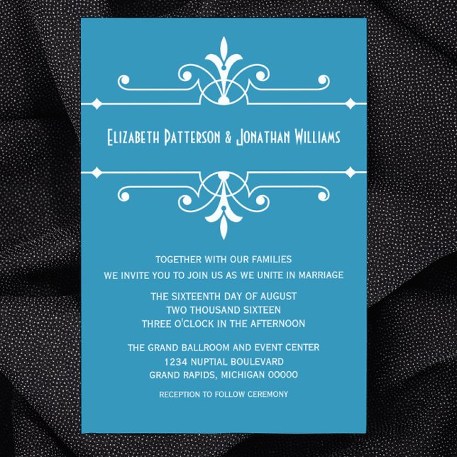 Blue Fancy Ornamental Wedding Invite (Blue Fancy Ornamental Wedding Invitation)
