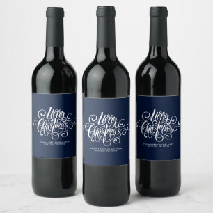 Blue Fancy Script "Merry Christmas" Personalised Wine Label