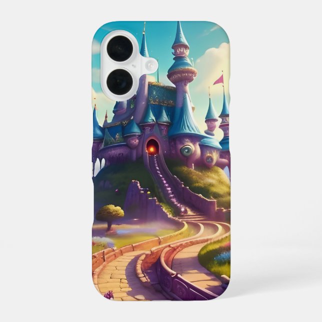 Blue Fantasy Castle iPhone 16 Case (Back)