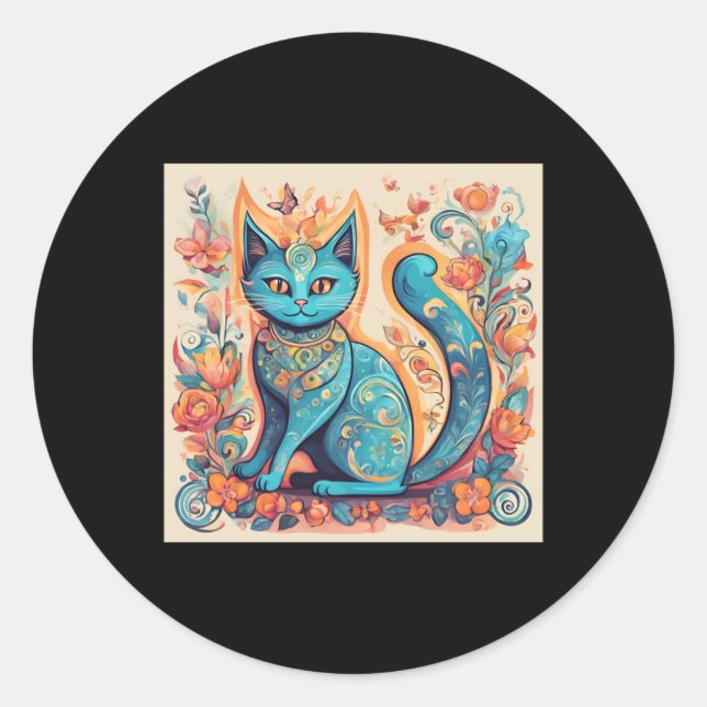 Blue Fantasy Cat Sticker  (Front)
