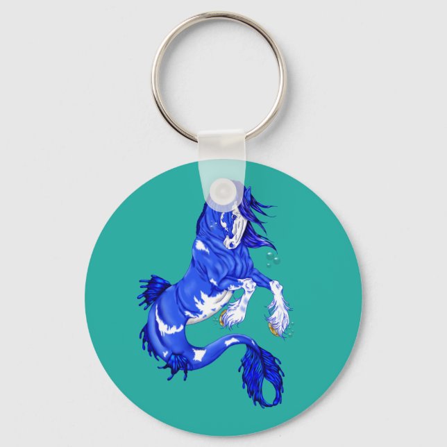Blue Fantasy Clydesdale Seahorse Key Ring (Front)