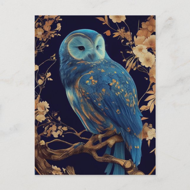 Blue Fantasy Owl Postcard (Front)