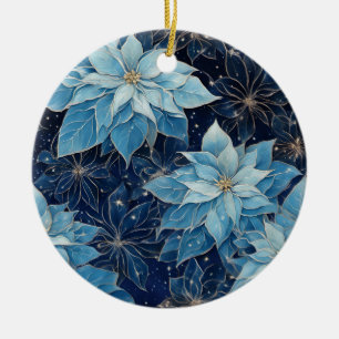 Blue Fantasy Poinsettia Ceramic Tree Decoration