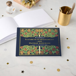 Blue Fantasy Royal Medieval Floral Sword Wedding Guest Book