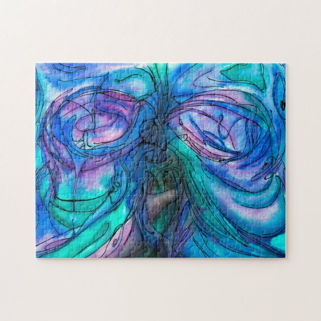 Blue Fantasy Watercolor Jigsaw Puzzle (Horizontal)