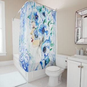 Blue Fantasy - Watercolor Shower Curtain