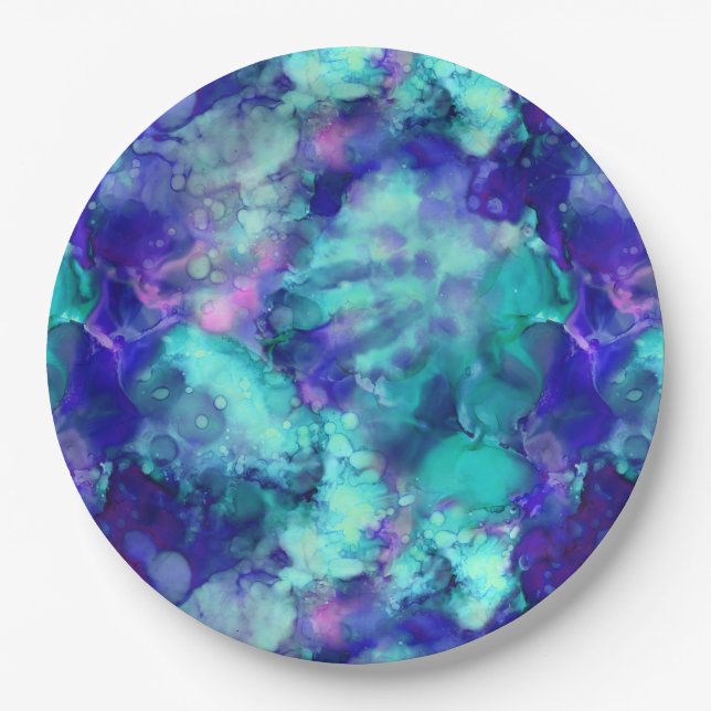 blue fantasy watercolors : paper plate (Front)
