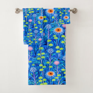 Blue Fantasy Wildflower Meadow Bath Towel Set