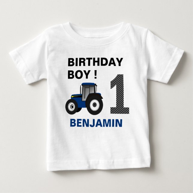 Blue Farm Tractor Kids Birthday Party Baby T-Shirt (Front)