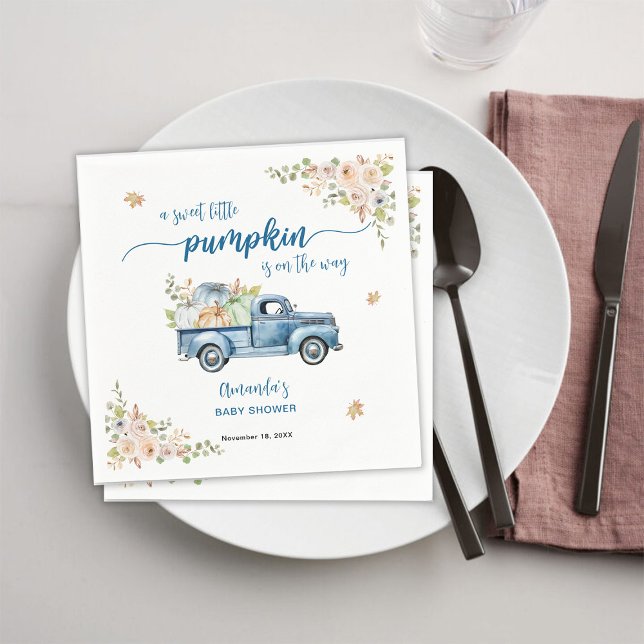 Blue Farm Truck Little Pumpkins Baby Shower Napkin (Creator Uploaded)