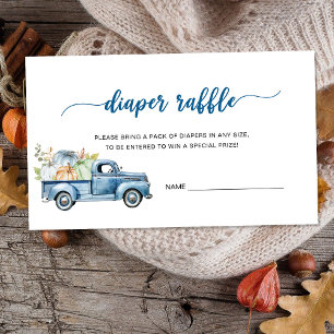 Blue Farm Truck Pumpkins Baby Shower Diaper Raffle Enclosure Card