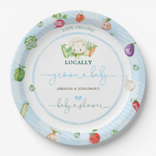 Blue Farm Vegetables Boy Baby Shower Paper Plate