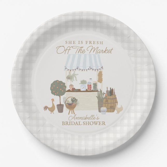 Blue Farmers Market Farm Fresh Bridal Shower Paper Plate (Front)