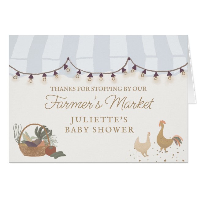 Blue Farmers Market Farm Fresh Thank You Card (Front Horizontal)