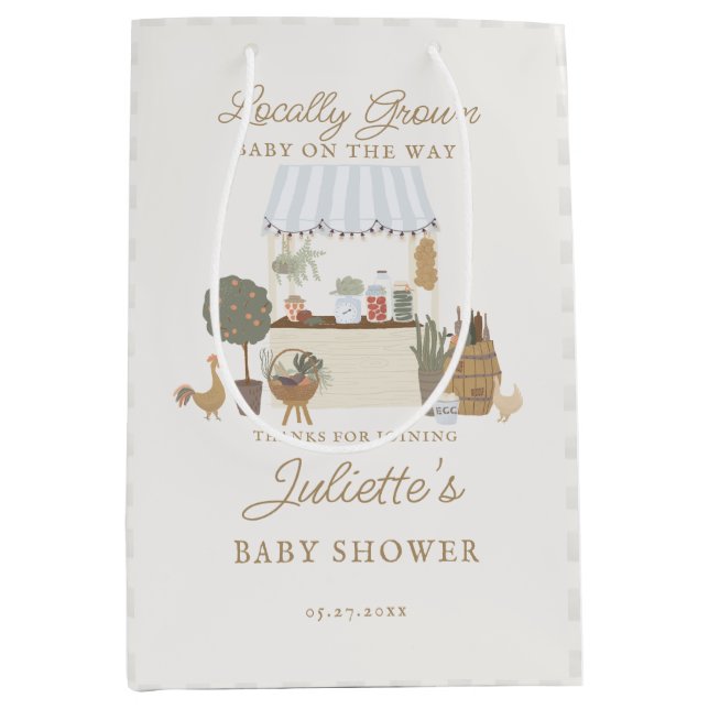 Blue Farmers Market Locally Grow Baby Shower Favou Medium Gift Bag (Front)
