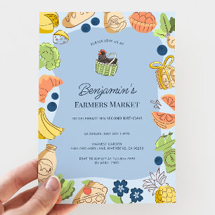 Blue Farmers Market Organic Farm Fresh Birthday Invitation