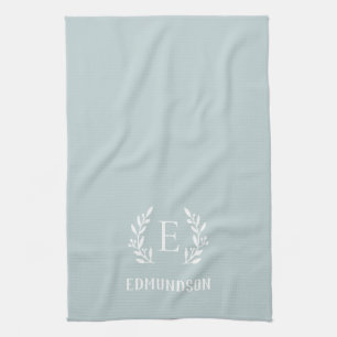 Blue Farmhouse Branch Monogram Editable Colours Tea Towel