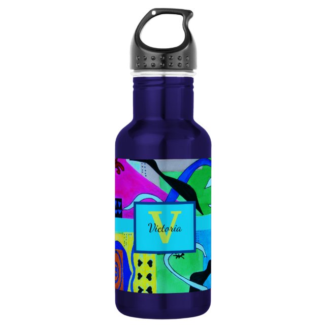 Blue Fashion Abstract Inspiration From Matisse 532 Ml Water Bottle (Front)
