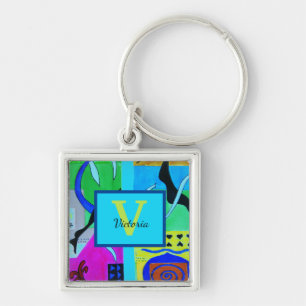 Blue Fashion Abstract Inspiration From Matisse Key Ring
