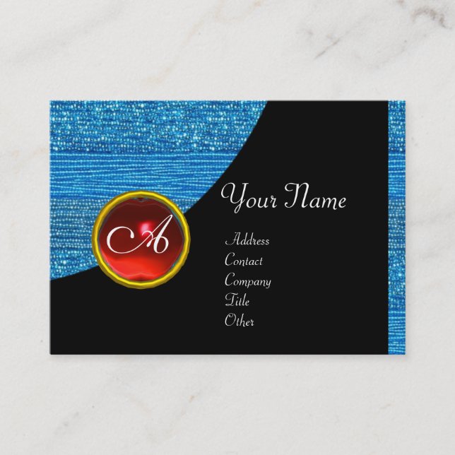 BLUE FASHION BEADS MONOGRAM ,black red ruby Business Card (Front)