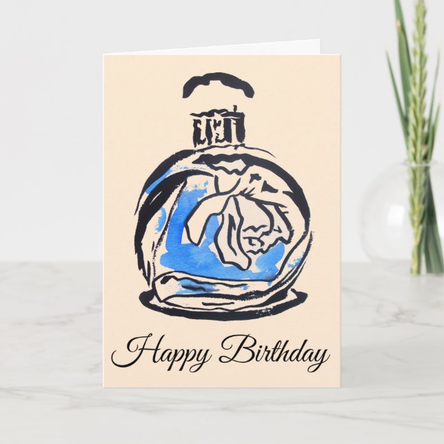 Blue fashion birthday perfume bottle card (Front)
