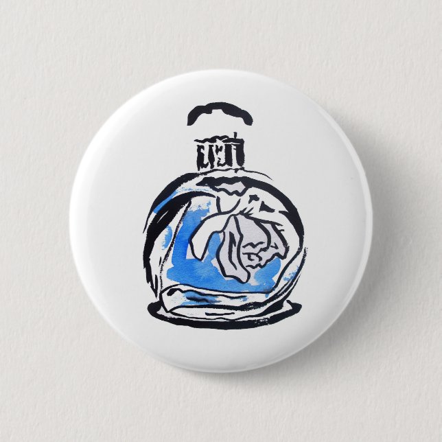 Blue fashion illustration perfume bottle 6 cm round badge (Front)
