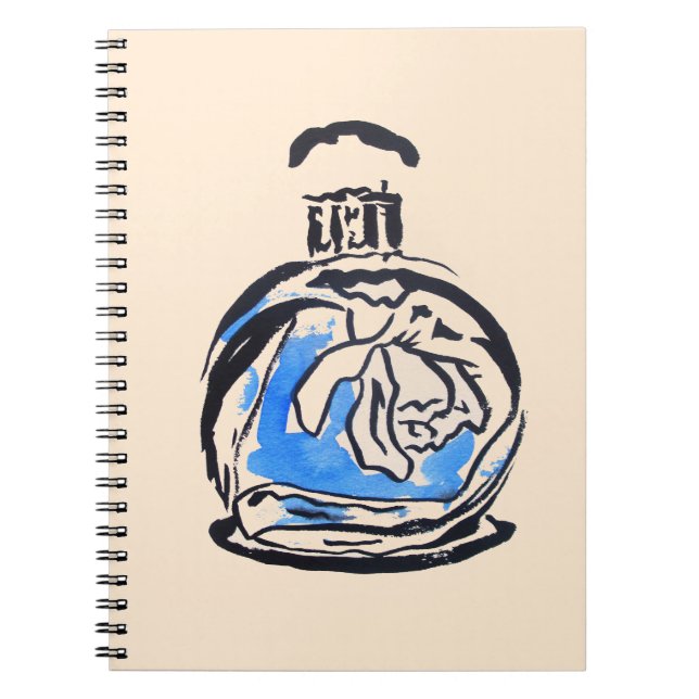 Blue fashion illustration perfume bottle spiral notebook (Front)