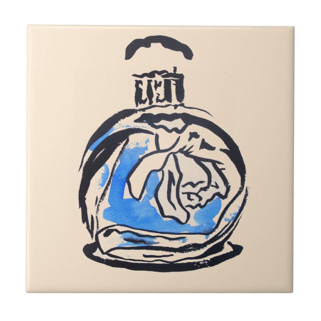 Blue fashion illustration perfume bottle tile (Front)