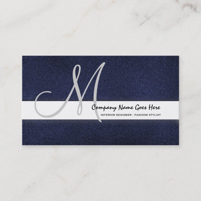 Blue fashion stylist suede business card (Front)