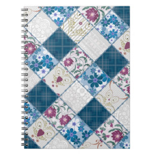 Blue fashionable rustic pattern of fabric scraps notebook