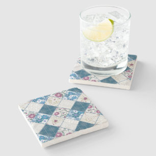Blue fashionable rustic pattern of fabric scraps stone coaster