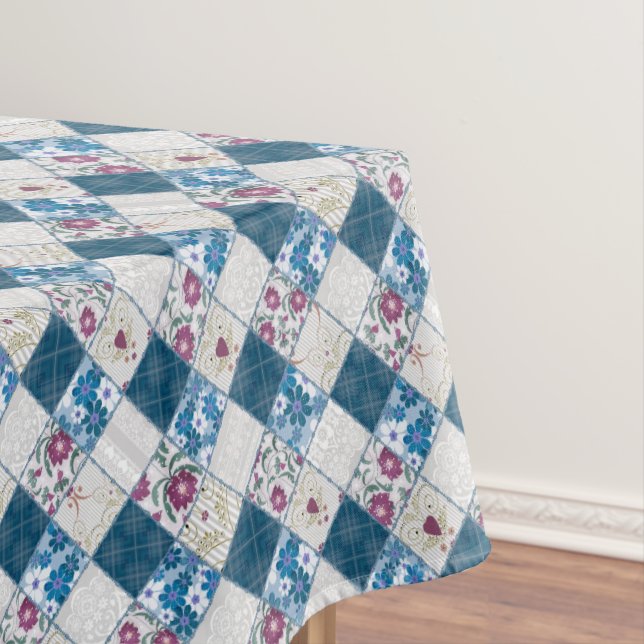 Blue fashionable rustic pattern of fabric scraps tablecloth (In Situ)
