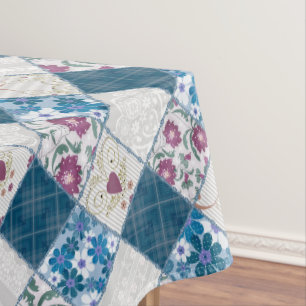 Blue fashionable rustic pattern of fabric scraps tablecloth