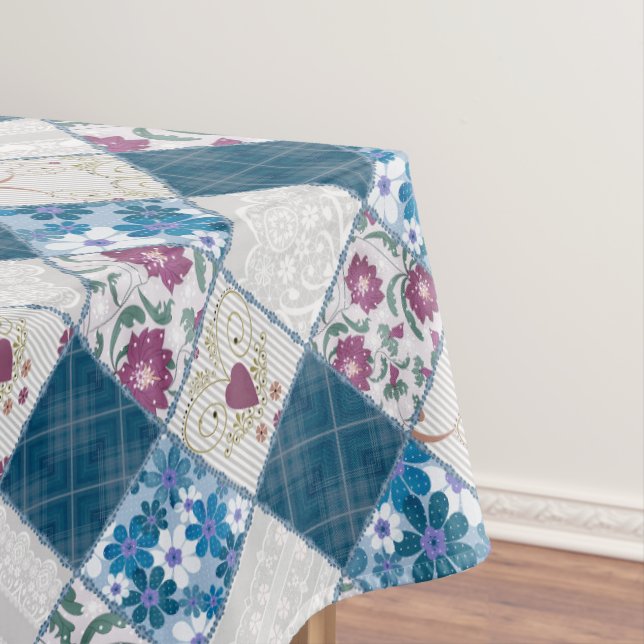 Blue fashionable rustic pattern of fabric scraps tablecloth (In Situ)