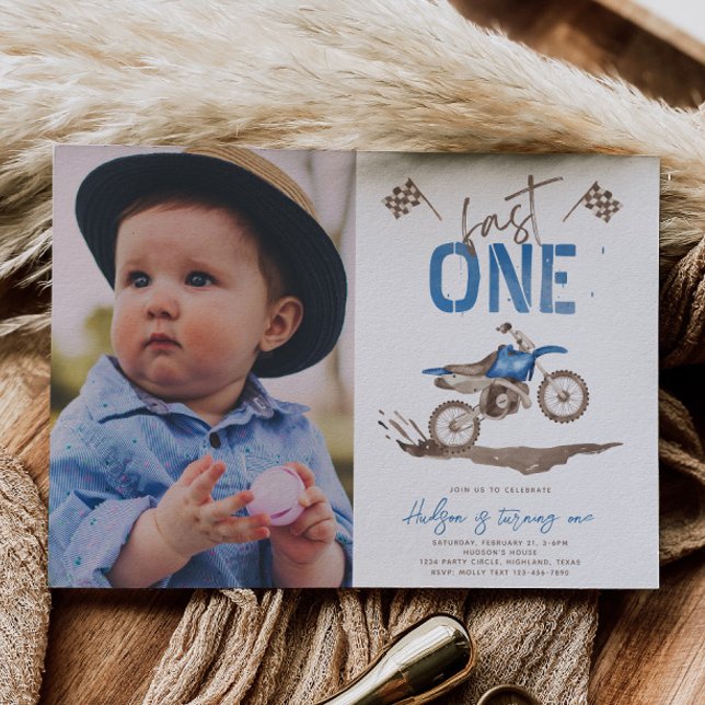 Blue Fast One Dirt Bike Invitation (Creator Uploaded)