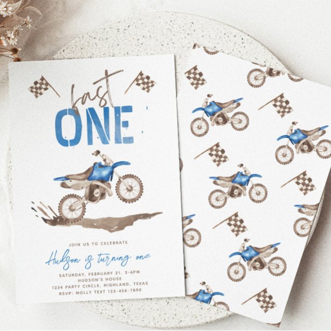 Blue Fast One Dirt Bike Invitation (Creator Uploaded)